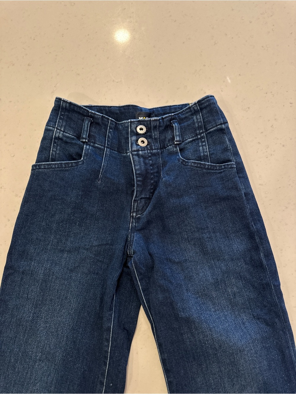 Anthropologie Maeve Sailor Wide Leg Jeans Size 25P Dark Wash Flare Mid Rise - Picture 2 of 5